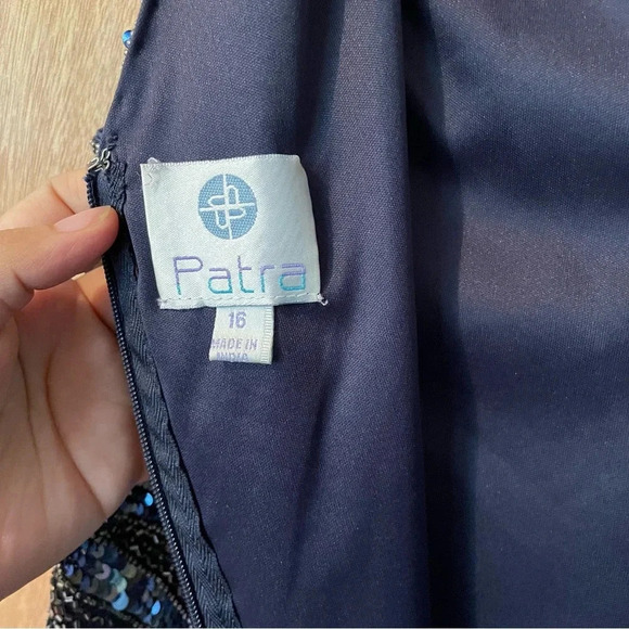 Vintage 90s Patra Sequin Blue Dress V-Neck Sheath Formal Cocktail Size 16 - Picture 2 of 9